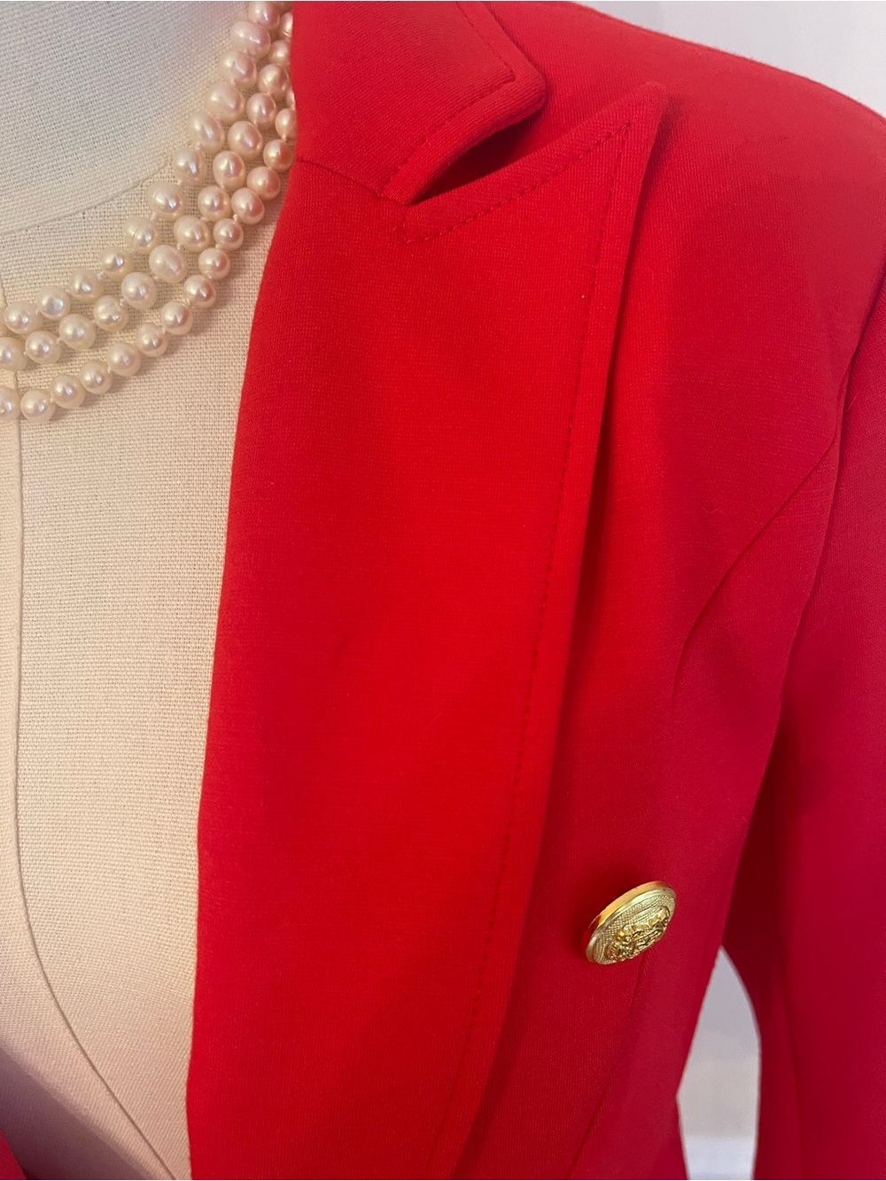 New York & Company Red Double-Breasted Gold-Button Blazer - Picture 3 of 8